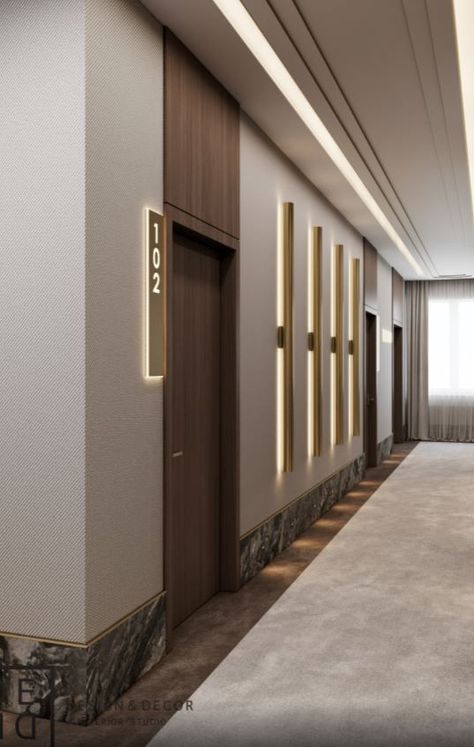 Residential Lobby Design, Hotel Corridor Design, Hotel Doors Design, Aesthetic Interior Design, Hotel Corridor, Corridor Design, Hotel Door, Hotel Room Design, Studio Interior Design