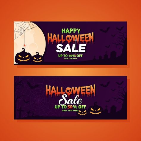 Halloween sale promotion banner set. | Premium Vector #Freepik #vector #halloween-sale #halloween-spider #spooky #happy-halloween Hero Banner, Jewelry Banner, Halloween Banners, Halloween Promotions, Summer Sale Banner, Halloween Text, About Halloween, Halloween Banner, Banner Template Design