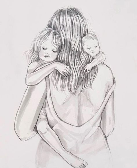 Mom With 2 Daughters Drawing, Mom With 2 Kids Tattoo, Mother Drawing Sketches, Tattoos For Daughter For Mom, Mom And Two Daughters Drawing, Motherhood Tattoos 2 Kids, Mom And Daughter Drawing, Mum Of Two, Majestic Tree