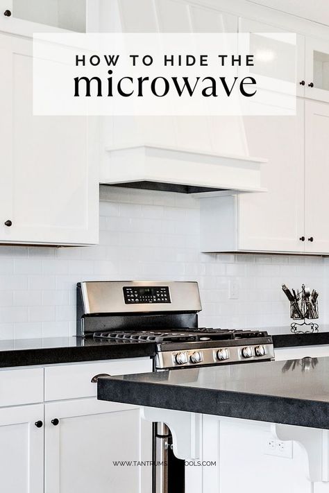 Revealing the secrets of how to hide the microwave in the kitchen. Click to get the details! How To Hide Microwave In Kitchen, Hide Microwave, Microwave In The Kitchen, Hidden Microwave, Microwave Cabinet, Microwave In Kitchen, Kitchen On A Budget, Kitchen Fixtures, Maximize Space