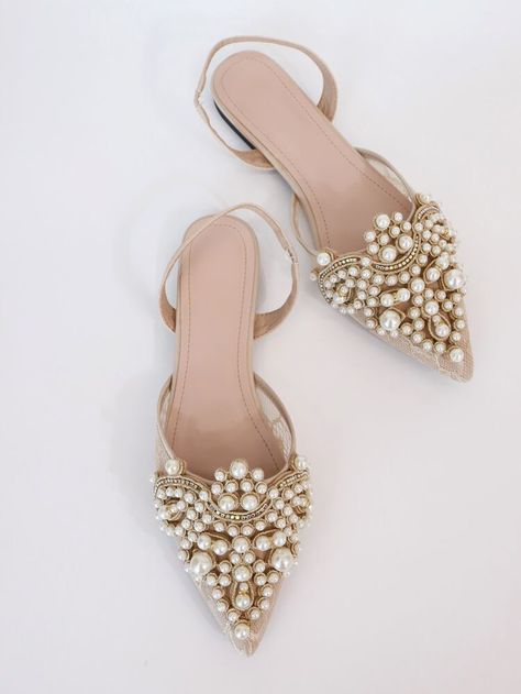 To find out about the Faux Pearl & Rhinestone Decor Slingback Flats at SHEIN, part of our latest Flats ready to shop online today! Free Shipping On £35+✓ Free Return - 60 Days✓ 1000+ New Dropped Daily✓ Get £3 Off First Order!✓ Designer Party Dresses, Bridal Flats, Bridal Shoes Flats, Slingback Flats, Chic Shoes, Women Flats, Rhinestone Decor, Fabulous Shoes, Shoe Fits