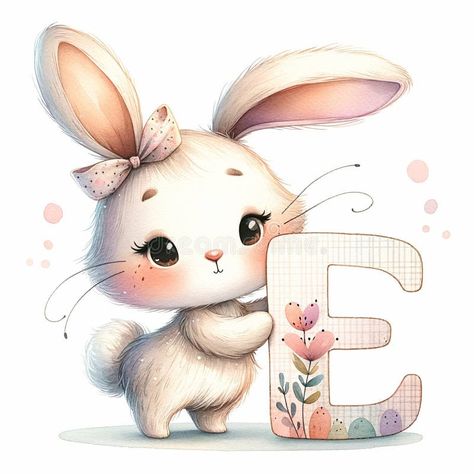 Bunny Holding Letter E vector illustration Bunny Door Decoration, Easter Basket Themes, Mooi Prentjies, Boho Baby Nursery, Rabbit Drawing, Bunny Drawing, Flower Wallpapers, Cute Flower Wallpapers, Rabbit Cartoon