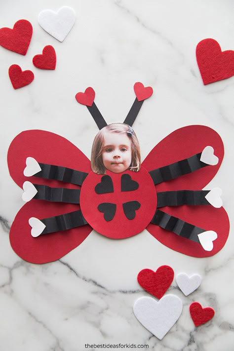 Ladybug Valentine Craft V Day Crafts For Kids, Valentines Crafts For Kids With Pictures, Valintens Crafts For Kids, Valentines With Picture, Lovebug Crafts For Kids, Kindergarten Valentine Craft, Valentine Projects For Toddlers, Lovebug Craft, Picture Crafts For Kids