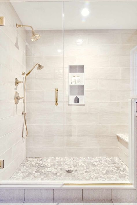 25 Gray Tile Ideas That Will Make Your Bathroom Standout Master Bath Shower Tile, Geometric Tiles Bathroom, Gray Bathroom Ideas, Master Shower Tile, Gray Shower Tile, Master Bath Tile, Gray Tile, Master Bath Renovation, Grey Bathroom Tiles