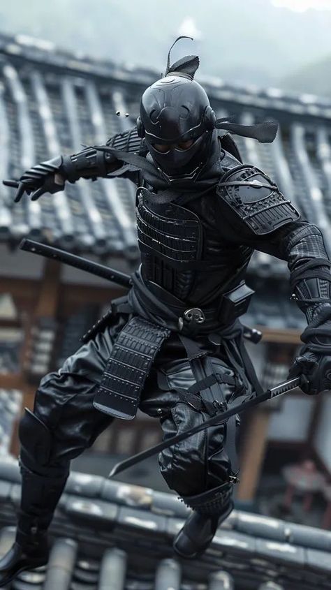 Ninja Pose, Tactical Ninja, Futuristic Ninja, Ninja Clothing, Modern Ninja, Ninja Armor, Ninja Japan, Futuristic Samurai, Two Swords