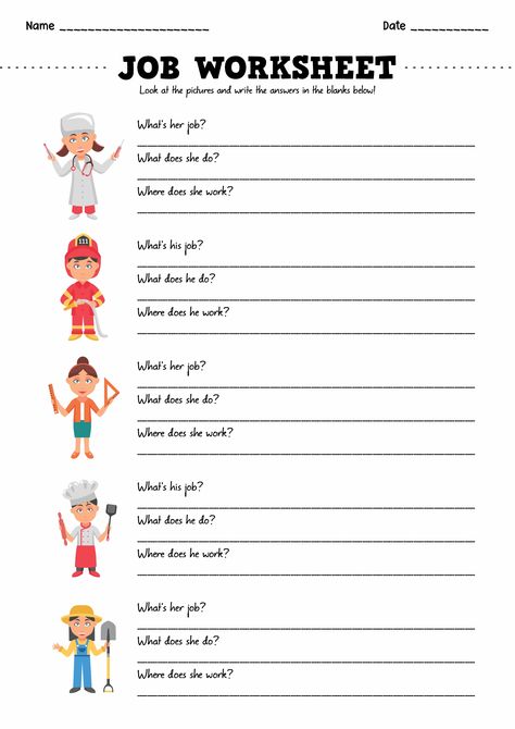 Jobs Worksheets For Kids, Jobs Worksheet, English Pictures, Community Helpers Worksheets, Printable Worksheets For Kids, Dibujos Toy Story, Job Skills, English Activities For Kids, English Worksheet