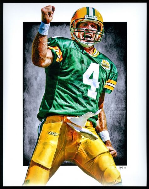 Brett Favre Packers Limited Edition 11x14 Signed Art Print by Jeff Lang (Artist Proof #2/3) at PristineAuction.com Green Bay Packers Art, Nfl Art, Hamilton Art, Nfl Football Art, Brett Favre, Nfl Player, Packers Football, Football Art, Custom Canvas Prints