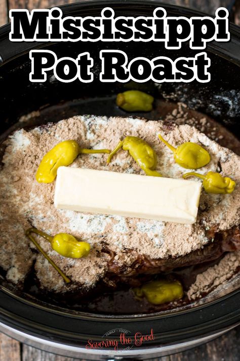 Mississippi Pot Roast (Crockpot Recipe) - Savoring The Good® Missippi Pot Roast Crockpot, Slow Cook Mississippi Pot Roast, Tennessee Pot Roast Crockpot, Texas Roast Crockpot, Crockpot Pepperchini Roast, Mississippi Crockpot Roast, Pepperoni Roast Crock Pot, Missippi Mud Roast, Texas Pot Roast Crockpot