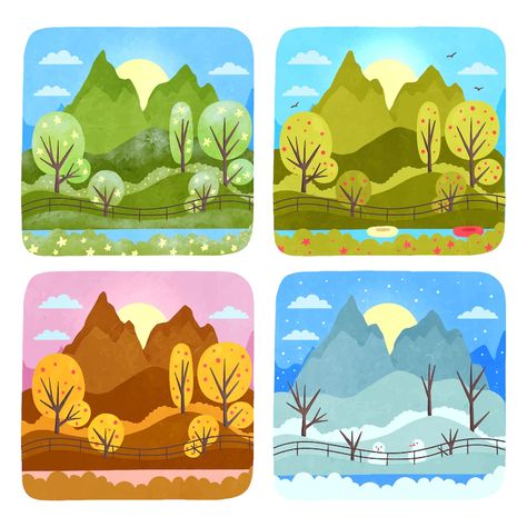 4 Season Illustration, 4 Seasons Illustration, Spring Vector Illustration, 4 Seasons Aesthetic, 4 Seasons Drawing, Four Seasons Drawing, Seasons Drawing, Seasons Illustration, Whale Migration