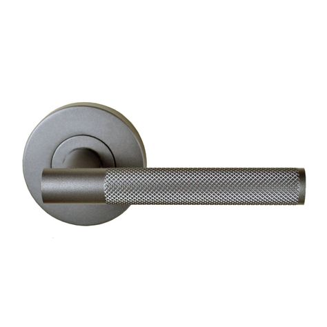 Nidus Knurled Domici Lever on Rose Leverset Gunmetal Grey MDOMKPAS-GMG | Keeler Hardware Gunmetal Grey, Types Of Doors, Satin Brass, Door Knobs, Door Handles, Grey