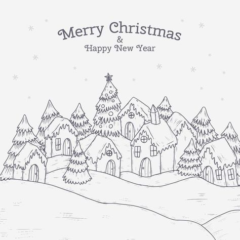 Christmas Village Doodle, Christmas Town Drawing, Town Drawing, Village Drawing, Christmas Window Painting, Xmas 2022, Hand Drawn Christmas, Art Window, Merry Christmas Background