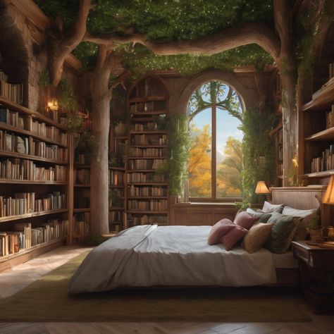 Library Themed Bedroom, Abby Aesthetic, Treehouse Bedroom, Supernatural Aesthetic, Magical Library, Fantasy Architecture, Dream Library, Dream Dream, Themed Bedroom