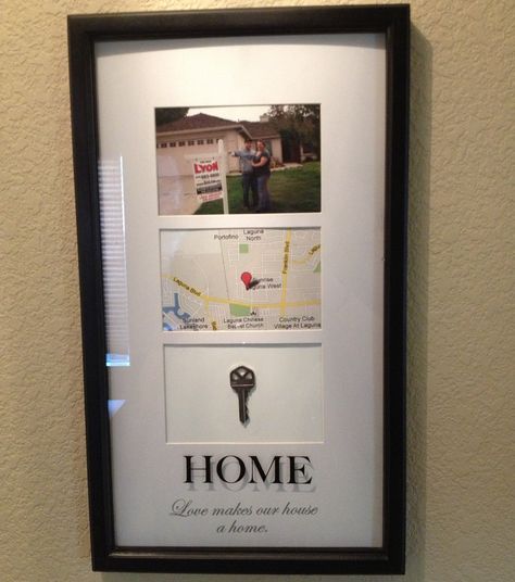 Frame from target, picture with for sale sign, map of where the house is and the original key (after you get the locks changed). Perfect for first time homebuyers. Simple Apartment Decor, Simple Apartment, Film Decor, Simple Apartments, Apartment Decor Ideas, Apartment Wall Decor, Apartment Walls, Cute Apartment, Farmhouse Side Table