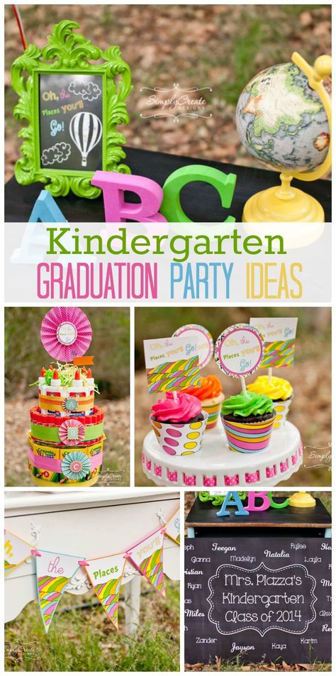 A colorful and fun kindergarten graduation party with a Dr. Seuss theme "Oh, The Place You Will Go!" See more party ideas at CatchMyParty.com! Preschool Graduation Party Ideas, Vpk Graduation, Kindergarden Graduation, Dr Seuss Theme, Preschool Graduation Party, Kindergarten Graduation Party, Kindergarten Party, 5th Grade Graduation, Dr. Seuss