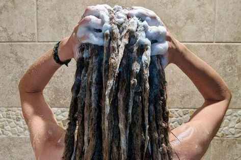 How To Clean Dreadlocks, How To Wash Synthetic Dreads, How To Wash Dreads, How To Wash Dreadlocks, Washing Dreadlocks, Natural Locks Dreadlocks, Loc Shampoo, Dreads With Undercut, Dread Care