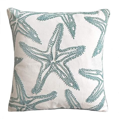 Beach Theme Home, Beachy Pillows, Starfish Pillow, Coastal Cottage Decorating, Beach Throw Pillows, Beach Room Decor, Ocean Room, Blue Starfish, Beachy Room