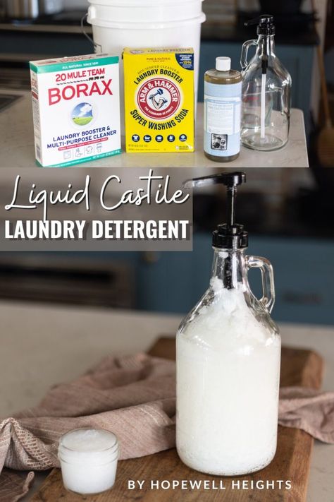 Easy, Natural Homemade Liquid Laundry Detergent Recipe - Hopewell Heights Castile Soap Laundry Detergent, Diy Laundry Detergent Liquid, Homemade Liquid Laundry Detergent, Homemade Laundry Detergent Liquid, Laundry Soap Recipe, Diy Detergent, Diy Laundry Soap, Homemade Detergent, Liquid Laundry Soap