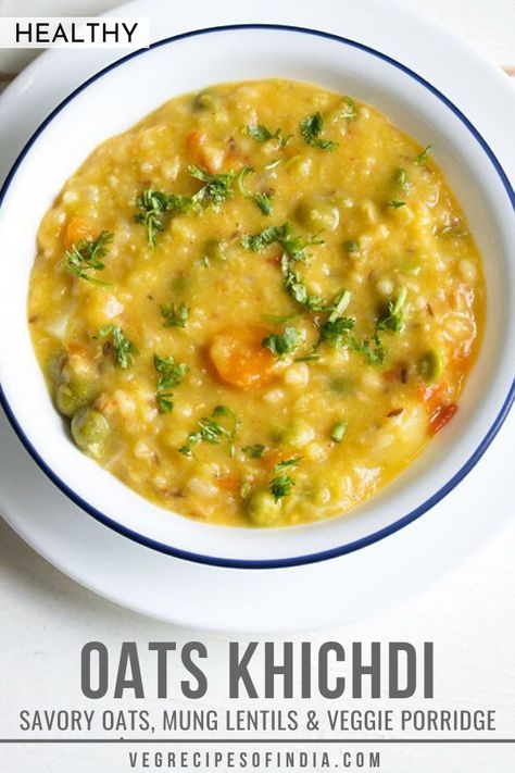 Breakfast is one of the most important meals of the day, so why not start it off with a quick, easy, and healthy porridge? This savory oats, mung lentils, and vegetable porridge is simple to make and is delicious enough that kids love it! Try this North Indian breakfast favorite today! #vegetarian #breakfast #Indianfood #NorthIndianfood #recipes #healthy Indian Porridge Recipes, Simple Breakfast Ideas Indian, Simple Indian Breakfast Recipes, Oats Indian Recipes, Quick Indian Recipes Vegetarian, Oats Breakfast Recipes Indian, Simple Oats Recipe, Indian Oats Recipes, Simple Easy Breakfast Ideas Indian