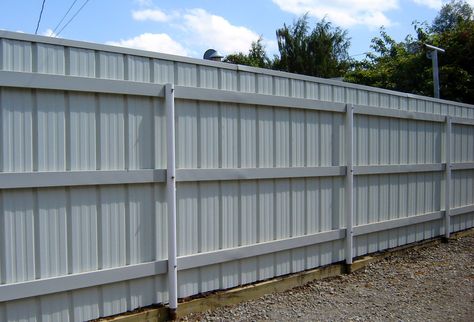 Sheet Metal Fence, Corrugated Metal Fence, Metal Fence Posts, Metal Fence Panels, Horizontal Fence, Steel Fence, Old Fences, Building A Fence, Front Yard Fence