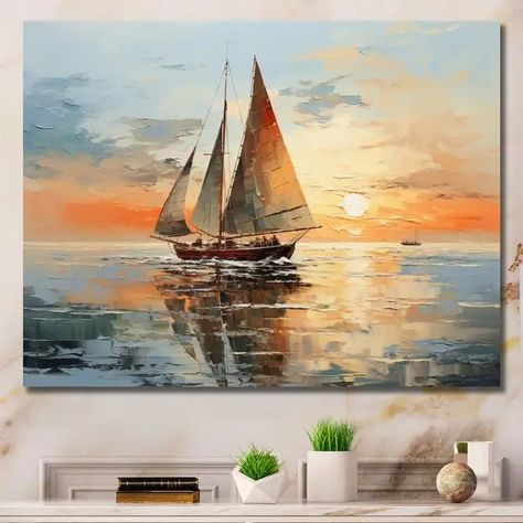 Designart "Minimalism Sailboat Rhythms I" Sailing Boat Wall Art Living Room - Bed Bath & Beyond - 39262972 Sailing Boat Painting, Boat Painting Acrylic, Beautiful Scenery Drawing, Watercolor Boat, Art Oil Paintings, Boat Wall Art, Sailing Art, Minimalism Art, Nature Art Drawings