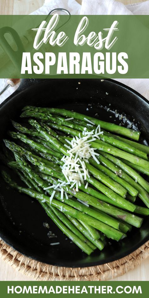 This is the best Skillet Asparagus Recipe - perfect for grilling season! Chicken Asparagus Skillet, Skillet Asparagus, Asparagus Stove Top, Cooking Asparagus On Stove, Cast Iron Asparagus, Parmesan Asparagus Skillet, Pan Seared Asparagus With Garlic And Soy Sauce, Smoked Burgers, Asparagus Dishes