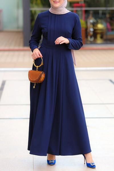 Prom Dresses Hijab, Blue Blouse Outfit, Annah Hariri, Pink Boho Dress, Blue Dress Outfits, Dark Blue Blouse, Dresses Hijab, Lace Suit, Modest Maxi Dress