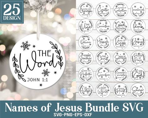 Celebrate newlywed bliss with charming Merry And Married ornaments featuring laser-engraved designs perfect for their first Christmas together! Names Of God Ornaments Diy, Names Of God Ornaments, Diy Christian Ornaments, Christian Cricut Projects, Names Of Christ Ornaments, Names Of Jesus Ornaments, Laser Ornaments, Religious Christmas Ornaments, Christian Christmas Ornaments