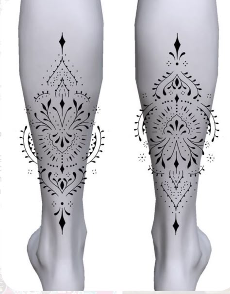 Matching Calf Tattoos, Mandala Calf Tattoo, Calf Sleeve Tattoo, Calf Tattoo, Tattoo Sleeve Designs, Tattoos And Piercings, Blackwork, Sleeve Tattoos, Anklets