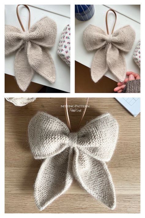 December Bow Knitting Pattern Crochet Bow Pattern, Hood Pattern, Crochet Bow, Bow Ideas, Knit Cardigan Pattern, Crochet Bows, I Cord, Crochet Goodies, Bow Pattern