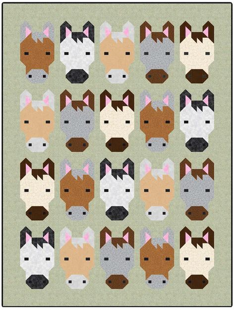 Sew Fresh Quilts, Farm Friends- pattern includes instructions for (4) quilts with different settings ranging from 40x45" to 83x88" finished Farm Animal Quilt, Horse Quilt, Pig Dog, Modern Patchwork, Dog Quilts, Quilt Care, Childrens Quilts, Heirloom Quilt, Animal Quilts