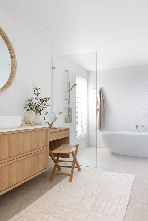 Beautiful modern coastal bathroom featuring bathroom decor by Magnolia Lane homewares store, Australia wide delivery Coastal Chic Bathroom, Timeless Bathroom Design, Bathrooms Decor, Decorate Ideas, Cozy Bathroom, Bathroom Ensuite, Bathroom Decorations, Timeless Bathroom, Scandinavian Bathroom