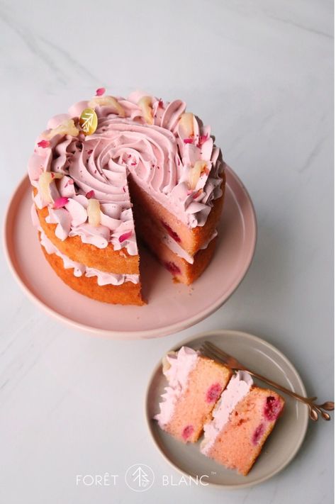 Raspberry Lychee Rose Cake (6 Inch) Rose Lychee Cake Recipe, Lychee Cake Recipe, Lychee Rose Cake Recipe, Lychee Cupcakes, Lychee Rose Cake, Diwali Baking, Ms Dior, Dior Cake, Lychee Cake