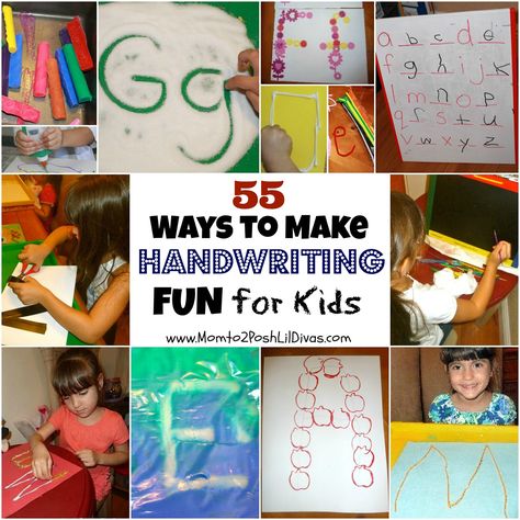 Mom to 2 Posh Lil Divas: 55 Ways to Make Handwriting Practice FUN for Kids {Get Ready for K Through Play} Handwriting Exercises, Handwriting Ideas, Homeschool Writing, Preschool Fine Motor, Literacy Resources, Preschool Writing, Preschool Literacy, Kindergarten Writing, Fun For Kids