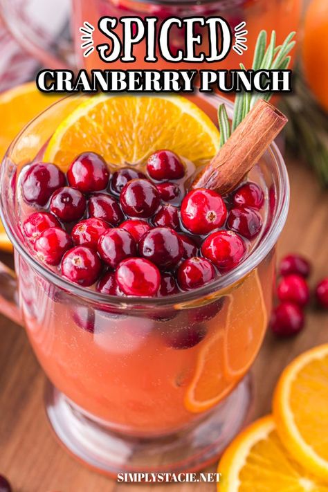 Spiced cranberry punch in a punch glass. Spiced Cranberry Punch, Spiced Cranberry Mocktail, Spiced Cranberry Juice, Spiced Christmas Punch, Thanksgiving Cranberry Punch, Cranberry Spritzer Non Alcoholic, Cranberry Orange Punch, Holiday Drinks Alcohol, Cranberry Punch