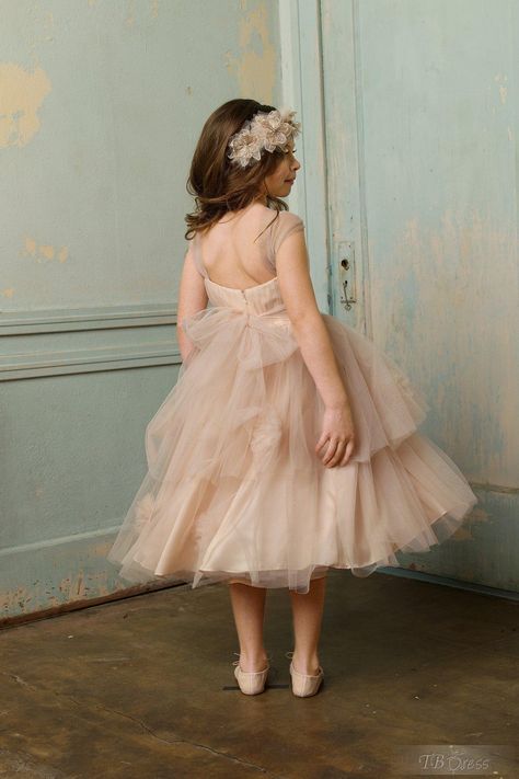 Charming A-line Tea-length Straps Tiered Flower Girl Dress Seahorse Dress, Champagne Flower Girl, Tea Length Flower Girl Dress, Tea Length Tulle, Infant Flower Girl Dress, Tulle Flower Girl, Flower Girl Dresses Tulle, Wedding Flower Girl, Bridesmaid Flowers