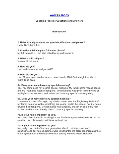 53970307 ielts-speaking-questions-answers by mohameddhh via slideshare Ielts Materials, Speaking Questions, English Grammar For Kids, Ielts Speaking, English Spoken, Study English Language, Hindi Language Learning, Grammar For Kids, Speaking Practice