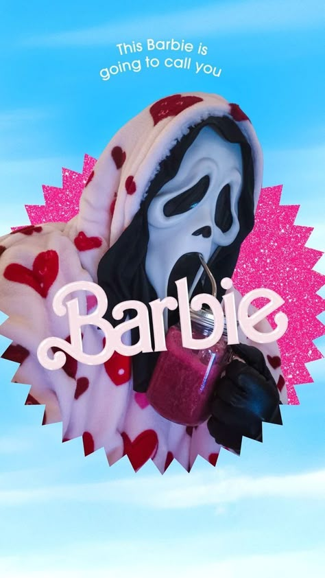 Ghost Face Barbie, Scream Barbie Posters, This Barbie Is Poster, Ghostface Barbie, Scream Barbie, Barbie Banner, Grease Characters, Scream Parody, Barbie Poster