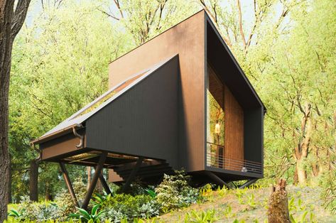 Architecture meets nature in these biophilic designs - Yanko Design Prefabricated Cabins, Frame Cabins, Truss Structure, Slope House, Timber Cabin, A Frame Cabins, Wooden Architecture, Frame Cabin, Biophilic Design