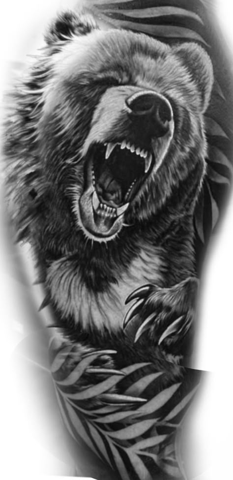 Protective Bear Tattoo, Grizzly Bear Tattoos, Bear Paw Tattoos, Beer Tattoos, Bear Tattoo Designs, Animal Sleeve Tattoo, Native Tattoos, Skull Sleeve Tattoos, Bear Tattoos