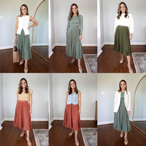 Twirl Skirt Outfit, Salmon Skirt, Petite Style Outfits, Pleated Skirt Outfit, Twirl Skirt, Cream Blazer, Petite Style, Vest White, Skirt Outfit