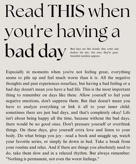 Having A Bad Day Quotes, Quotes For Someone, Romantic Woman, Bad Life, Word Of Advice, Bad Feeling, Day Quotes, Having A Bad Day, Negative Emotions