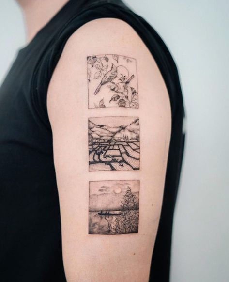 Seventh Day on Instagram: “Scenery’s done by @wallerray_tattoo for bookings, email the artist directly 📧 wallerray.tattoo@gmail.com” Tattoo Scenery Nature, Scenic Tattoo Landscapes, River Scene Tattoo, Scenic Tattoo, Scenery Tattoo, Nature Scene Tattoo, Seven Days, Triangle Tattoo, Tattoos