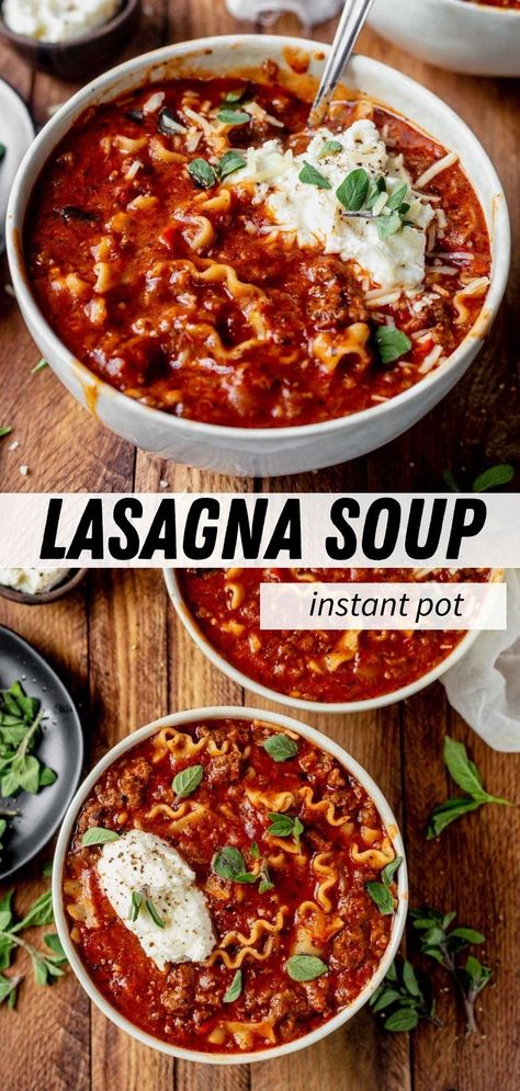 Instant Pot Lasagna Soup features all of the best lasagna ingredients in a comforting bowl. It takes less than 30 minutes to make and is a great weeknight meal. Southern Soups, Best Lasagna Soup Recipe, Instant Pot Lasagna Soup, One Pot Lasagna Soup, Instant Pot Lasagna, Lasagna Soup Crockpot, Different Types Of Cheese, Quick Soup, Lasagna Soup Recipe