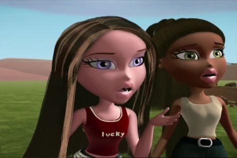 Brunette And Black Hair Duo, Bratz Reaction, Brunette And Black Hair, Ariana Grande Anime, Halloween Duos, Tara Strong, Friends Cartoon, Best Friends Cartoon, Brunette Hair With Highlights