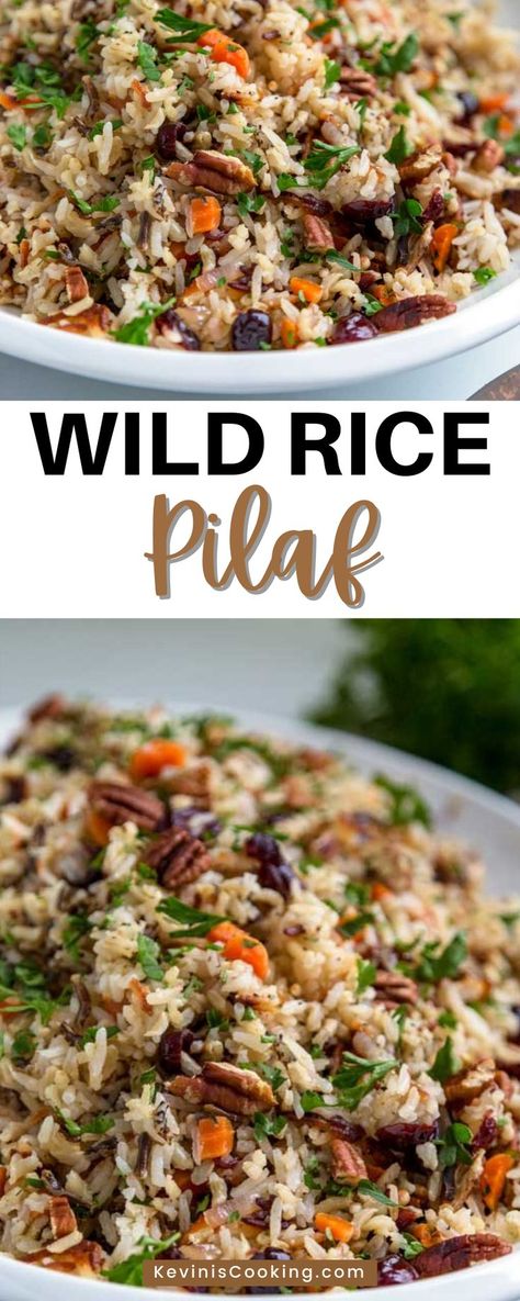 Wild rice pilaf is a popular holiday dish with vegetables, nuts and dried fruit. Save time by making this rice recipe up to 3 days ahead! A wild rice pilaf typically includes both white and one or more wild grains. In addition to the grains, sometimes diced vegetables, dried fruit, and/or chopped nuts are included. Visit the blog to get the recipe and directions to make this delicious Wild Rice PIlaf Recipe in your own home! Rice Pilaf Meals, Baked Wild Rice Recipes, Wild Rice Mix Recipes, Canned Wild Rice Recipes, Long Grain Wild Rice Recipes, Fancy Rice Dishes, Rice Pilaf Recipes, Rice Medley Recipes, Wild Rice Recipes Side Dishes