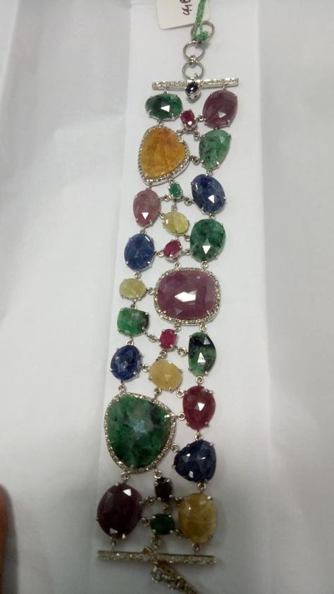 Excited to share this item from my #etsy shop: Multi Gemstone Diamond Bracelet, gemstone Slice bracelet, Diamond Ruby Emerald Sapphire Bracelet Multi Gemstone Bracelet, Silver Diamond Bracelet, Tiffany Bracelets, Sapphire And Diamond Earrings, Beaded Necklace Designs, Bracelet Diamond, Emerald Bracelet, Gemstone Bangle, Gems Bracelet