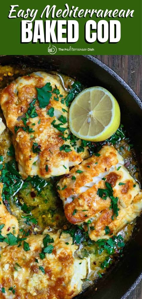 White Cod Recipes, Delicious Cod Recipes, Easy Mediterranean Fish Recipes, Mediterranean Italian Recipes, Healthy Cod Recipes Baked, Heart Healthy Cod Recipes, Yummy Fish Recipes, Greek Cod Fish Recipes, Summer Cod Recipes