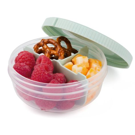 SnapLock 3pc 3 Portion Snack Stack. Great for on the go. Containers hold 5oz, without the removable divider and 2.5oz and 1.75oz capacity with the divider. Containers are leak-resistant, perfect for on the on snacks. Stackable lids for convenient storage. Plus the removable 3 section divider allows up to 3 different snacks per container. Dishwasher, microwave and freezer safe. BPA free and phthalate-free. Preschool Snack Containers, Snack Container Ideas, Snack Pack Ideas, Snack Boxes For Adults, Snack Boxes For Kids, School Lunch Containers, Kids Lunch Box Meals, School Lunch Recipes, Snack Organizer