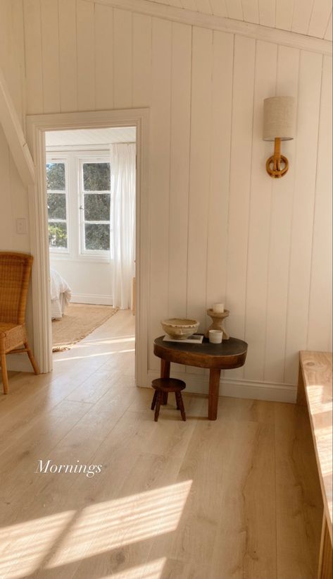 White Birch Flooring, Heart Of Pine Wood Floors, Cottage Core Flooring, Cottage Style Flooring, Cottage Flooring Ideas, Scandi Cottage Interior, Bleached Wood Floors, White And Wood Home, Light Oak Wood Floors