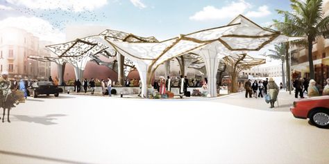 Sustainable Market Square Competition Entry / Nikolova/Aarsø (N/A) Sustainable Technology, Open Market, Market Square, Rain Water Collection, Outdoor Market, Islamic Design, Design Strategy, Sustainable Architecture, Islamic Architecture